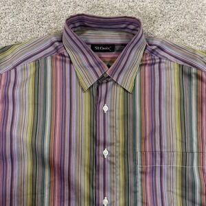 St Croix Mens M Long Sleeve Button Down Shirt MultiColor Stripe Cotton Italy